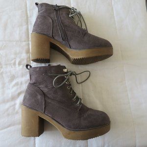 Goldie Lace Up Gray Suede 3" Chunky Heel Shoes